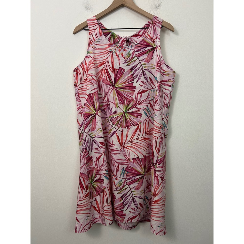 Puanani by RJC Pink Tropical Palm‎ Leaf Tie Back Dress Womens XL Made in Hawaii